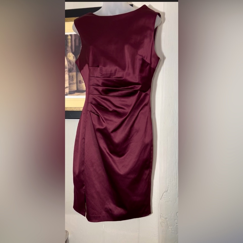 Beautiful Satin After 5 Sleeveless knee length dress. Size 8. Color: Maroon.